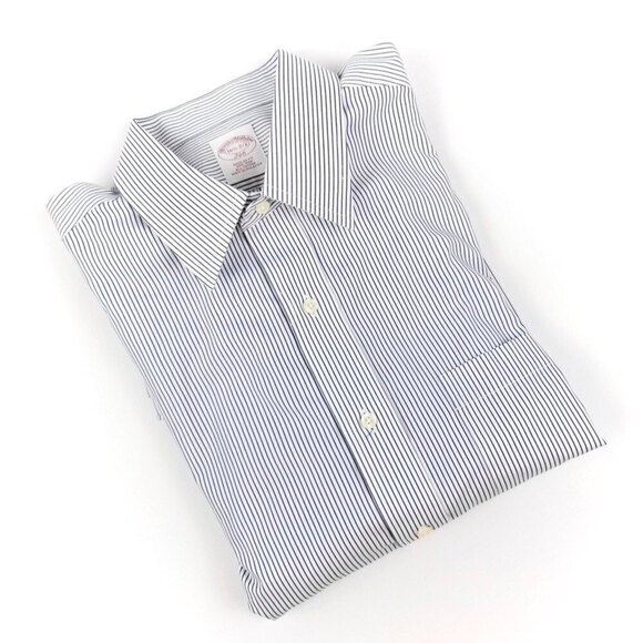 Brooks Brothers 346 Long Sleeve Button Down Dress Shirt Blue Striped Blue 16.5 - Picture 8 of 8